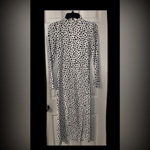 MISS SELFRIDGE ivory black polka dot long sleeve midi dress 2